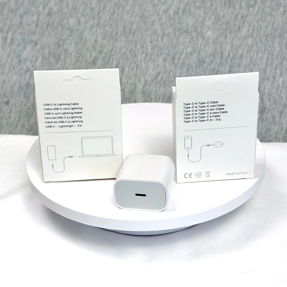 20W USB-C Power Adapter Wall Plug with Lightning and USB-C Cables Bundle